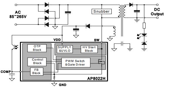 ap8022代换viper22a典型应用电路图