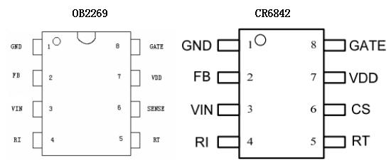 CR6842与OB2269代换引脚功能